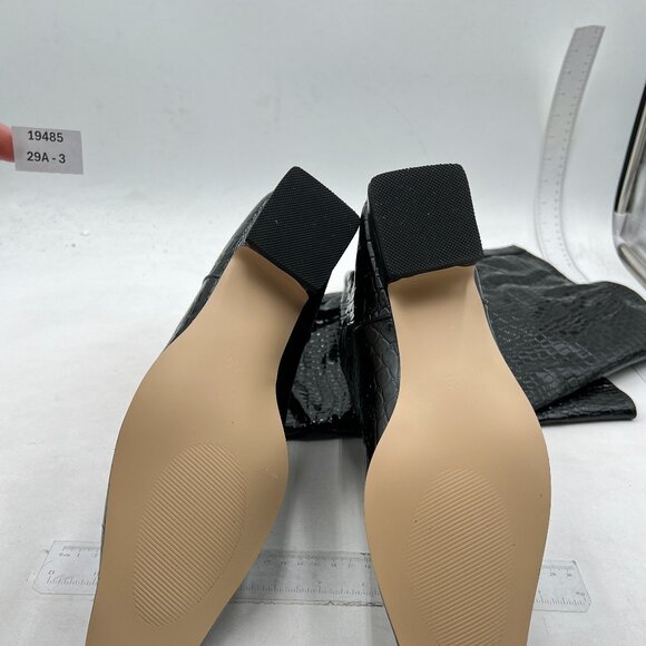 miss left Women Closed Square Toe Knee High Boot Wide Calf Low Chunky Heels - Picture 7 of 8